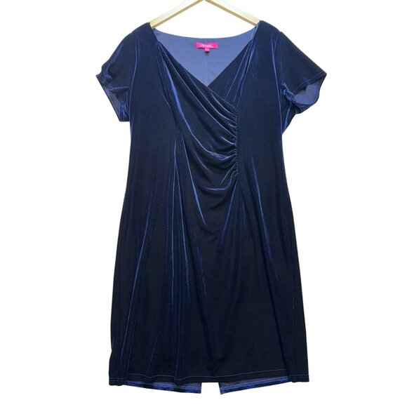 Changes By Together Womens Ruched Velvet Midi Dress Size 18 Midnight Blue Party - Picture 1 of 12